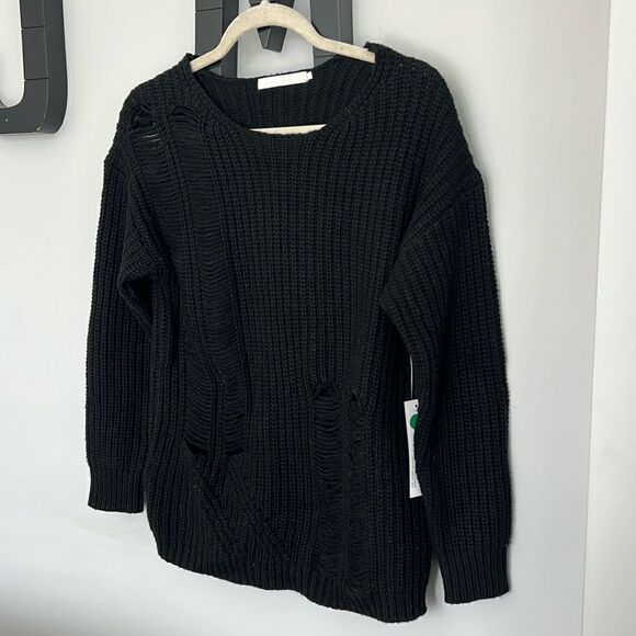NWT One Grey Day Los Angeles Distressed Cyrus Pullover in Black Size Small - Picture 2 of 8
